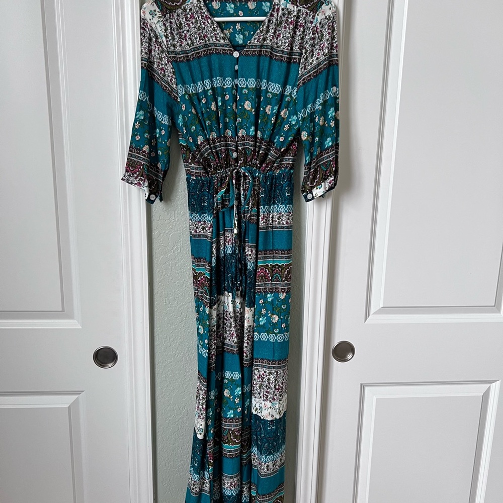 Teal Floral Maxi Dress